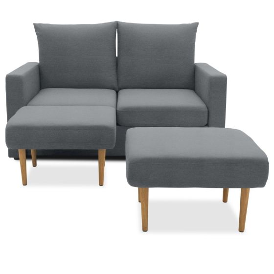 Garten Sofa Set 2 Sitzer wetterfest inkl. 2 Hocker Clou grau Allegra