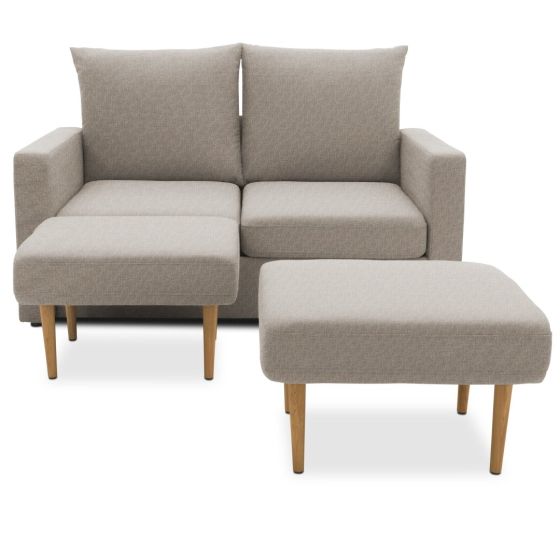 Garten Sofa Set 2 Sitzer wetterfest inkl. 2 Hocker Clou Taupe braun Cara