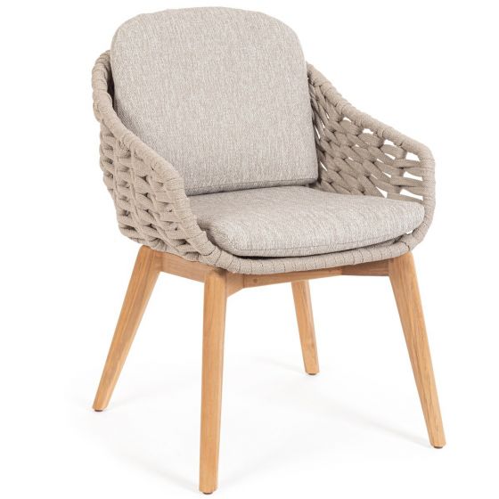 Gartenstuhl 2 Stück wetterfest beige Tamires Teak Gestell