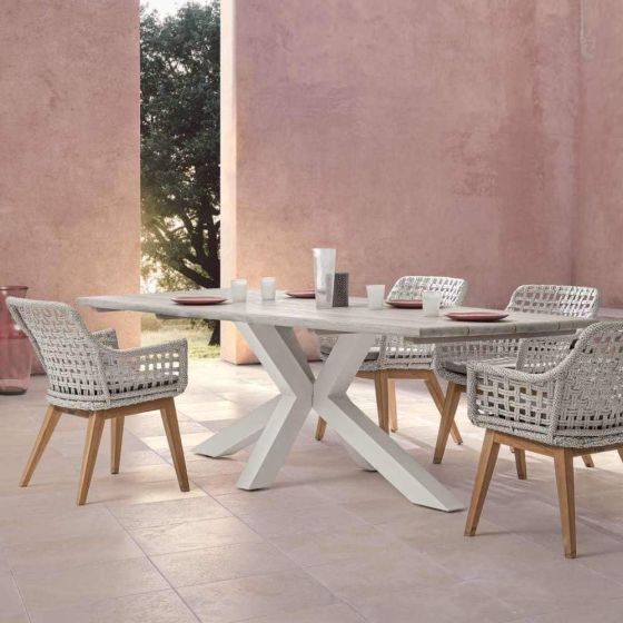 Gartentisch recycle Teak weiß 240x100 cm Aluminium Gestell Reynald