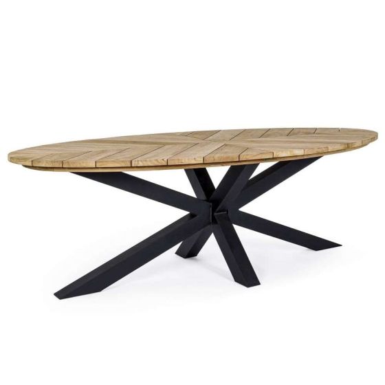 Gartentisch wetterfest Teak Aluminium oval Palmdale 240x110 cm carbon