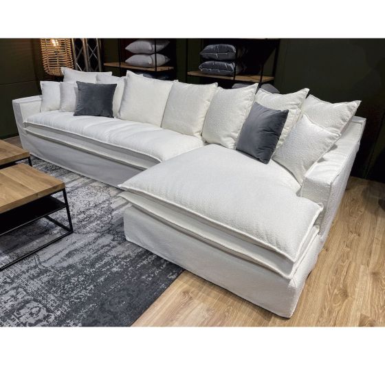 Hussen Ecksofa mit Ottomane Aurora Landhausstil Husse abnehmbar