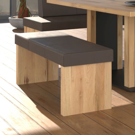 Sitzbank Leder Wildeiche natur Leder Chocolate 120 cm
