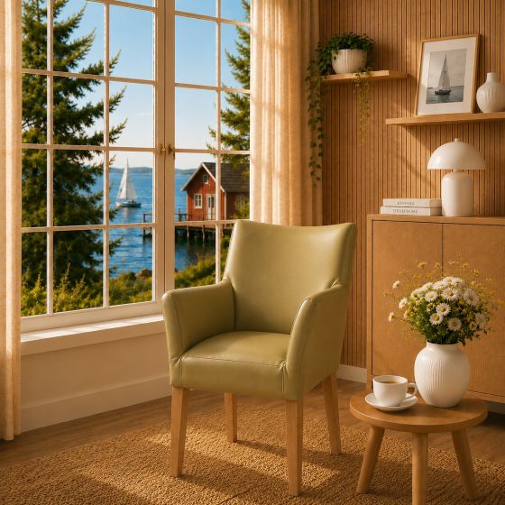 Lederstuhl mit Armlehnen Cubo olive gold