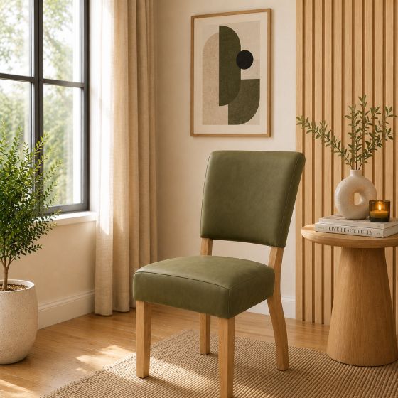 Lederstuhl Nora in Moss und Eichegestell Gold
