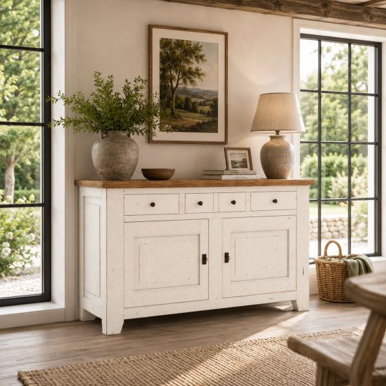 Sideboard Ariege Eiche massiv Ivory im Landhausstil 2-türig