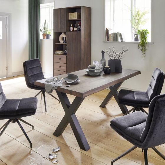 Wildeiche Esstisch 160x90 cm rustikal massiv X-Stahlgestell Sif small