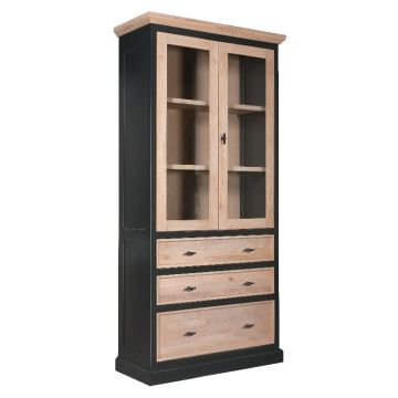 Vitrine Vintage Landhaus 2 Türen 3 Schubladen XO Interiors