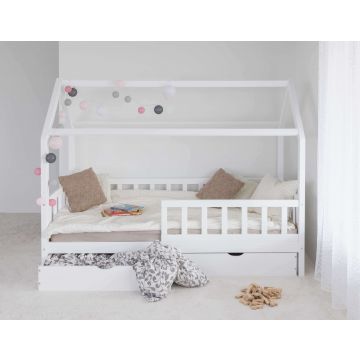 Kinderbett 90x200 cm Kiefer massiv Weiß mit Rollrost & Schubladenset