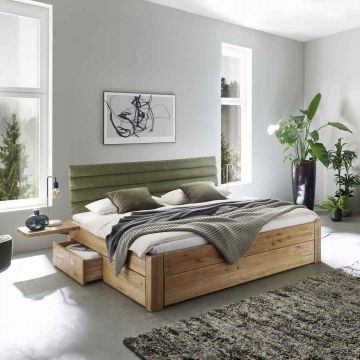Bett Wildeiche sandgestrahlt 200x200 cm Cordkopfteil mit Bettkasten