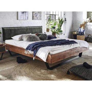 Bett Massiv Esche old bassano Stahlgestell Polsterkopfteil Velours Leder oder Holz
