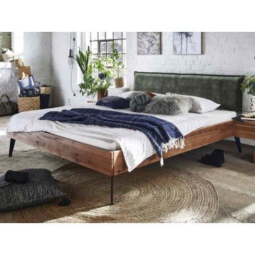Esche Bett old bassano Massivholz Stahlfüße Kopfteil gepolstert Velours Leder oder Holz