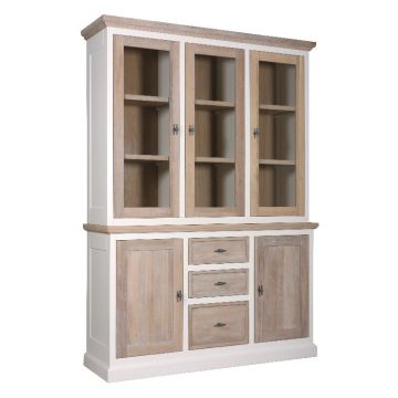 Buffet mit Vitrine Vintage Landhaus Eiche 5 Türen 3 Schubladen