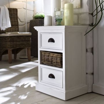 Kommode Landhausstil weiss antik Halifax 2 Schubladen 1 Korb