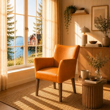Lederstuhl mit Armlehnen Cubo Amber Eiche Carbon