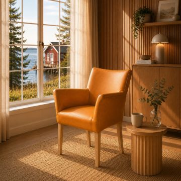 Lederstuhl mit Armlehnen Cubo Amber Eiche Gold