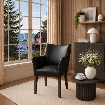 Lederstuhl mit Armlehnen Cubo Black Eiche Carbon
