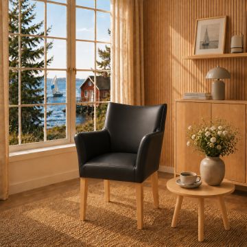 Lederstuhl mit Armlehnen Cubo Black Eiche Gold