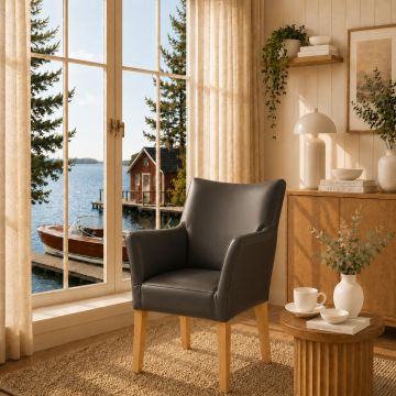 Lederstuhl mit Armlehnen Cubo Ebony Eiche Gold