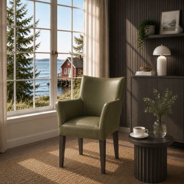 Lederstuhl mit Armlehnen Cubo Moss Eiche Carbon