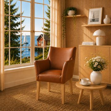 Lederstuhl mit Armlehnen Cubo Savannah Eiche Gold