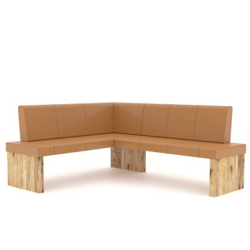 Eckbank Vintage Dublin Wildeiche Bassano Massivholz Leder Polsterung Moss