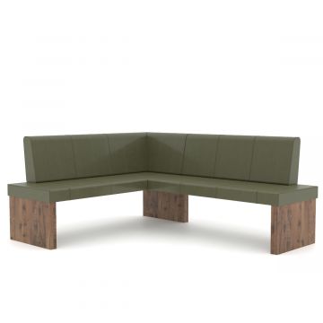 Eckbank Vintage Dublin Wildeiche Bassano Massivholz Leder Polsterung Moss