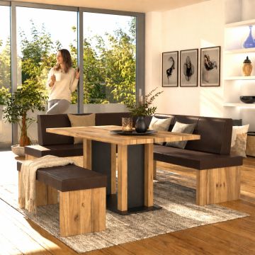Eckbankgruppe Dublin Wildeiche massiv 185x160 cm echt Leder