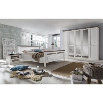 Schlafzimmer komplett Lugano Landhaus 4 teilig Pinie weiss -Taupe