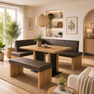 Leder Eckbank mit Tisch Massivholz Eiche Vintage Dublin
