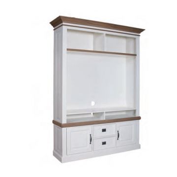 Fernsehschrank Landhausstil York Shabby chic Oak mit Boden 2 Türen 2 Schubladen _ Schmuckseite mit Rahmenfüllung