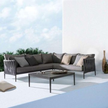 Garten Ecklounge wetterfest Aluminium Rafael Set mit Polster und Tisch grau