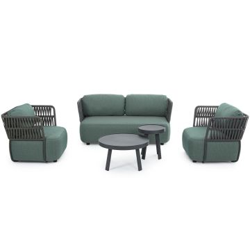 Gartenlounge Set wetterfest Jade grün Aluminium 2-Sitzer 2 Sessel Palmer