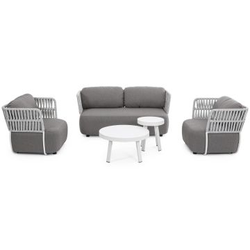 Gartenlounge Set wetterfest Aluminium 2-Sitzer 2 Sessel Palmer weiß grau