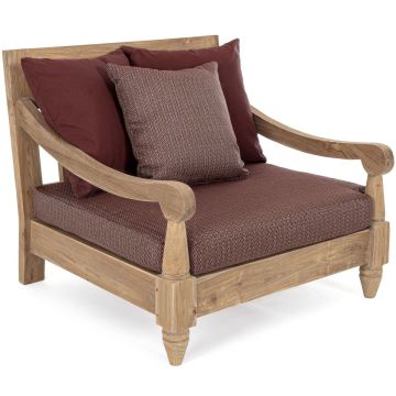 Gartensessel Outdoor Teak wetterfest Bali mit Polster Wine Rot