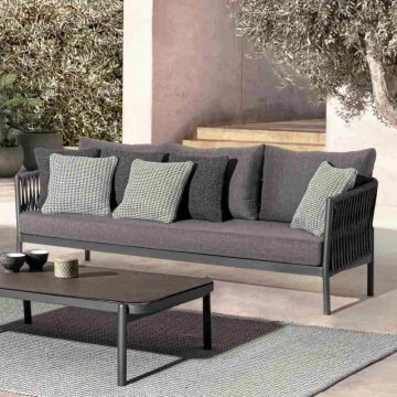 Gartensofa 3 Sitzer Aluminium anthrazit mit Polster Florencia