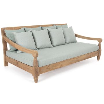 Gartensofa Outdoor Teak Bali 2-Sitzer wetterfest Polster aqua