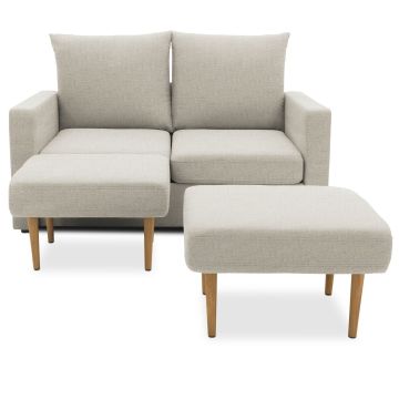 Garten Sofa Set 2 Sitzer wetterfest inkl. 2 Hocker Clou sand beige Cara