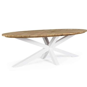 Gartentisch wetterfest Teak Aluminium oval Palmdale 240x110 cm