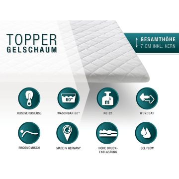 Topper Matratzenauflage Gel-Schaum 7 cm