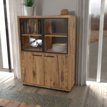 Highboard Eiche massiv Liverpool Glastüren