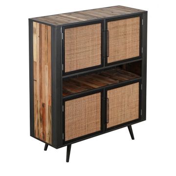 Highboard Nordic Rattan 130x45 cm recycelt Bootsholz Metallrahmen