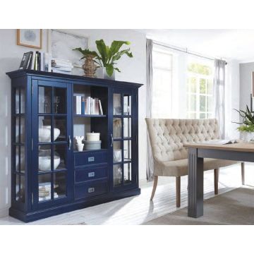 Highboard Landhausstil Glastüren antique 2 Glastüren 3 Schubladen York