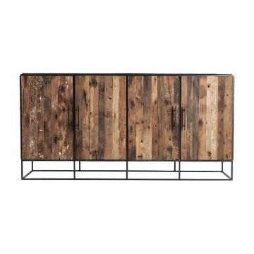Sideboard Rustika 180x45 cm recycelt Bootsholz Metall schwarz