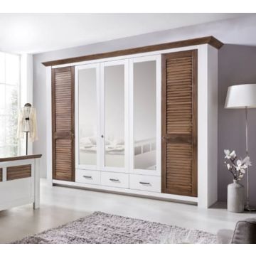 Landhausstil Kleiderschrank 5 türig Pinie weiss terra Aruba