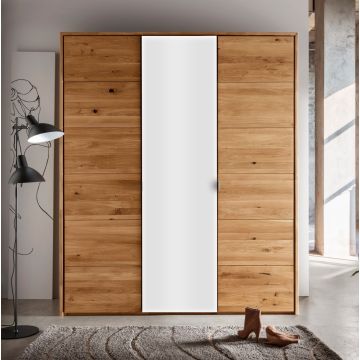 Kleiderschrank Eiche massiv geölt Tür mit Weissglas