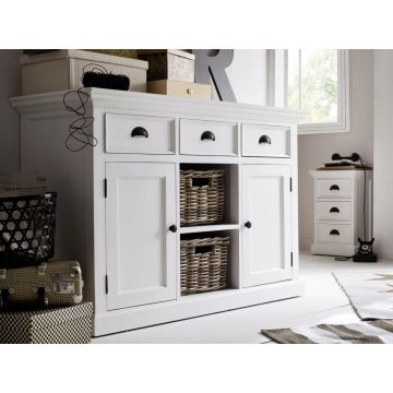 Landhausstil Sideboard Halifax weiss 2 Körbe  2 Türen 3 Schubladen