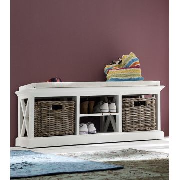 Landhausstil Sitzbank weiss Halifax mit Sitzkissen BE001