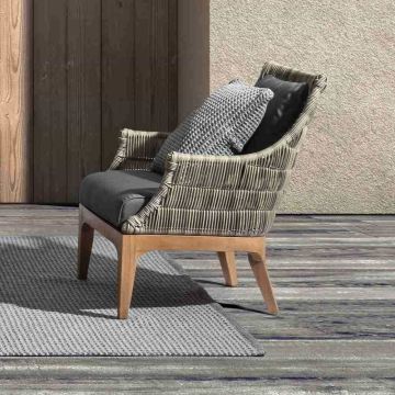 Lounge Sessel Outdoor mit Kissen wetterfest Polyrattan Keilani