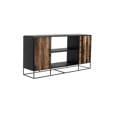 Media Sideboard Rustika 180x45 cm recycelt Bootsholz Metall schwarz